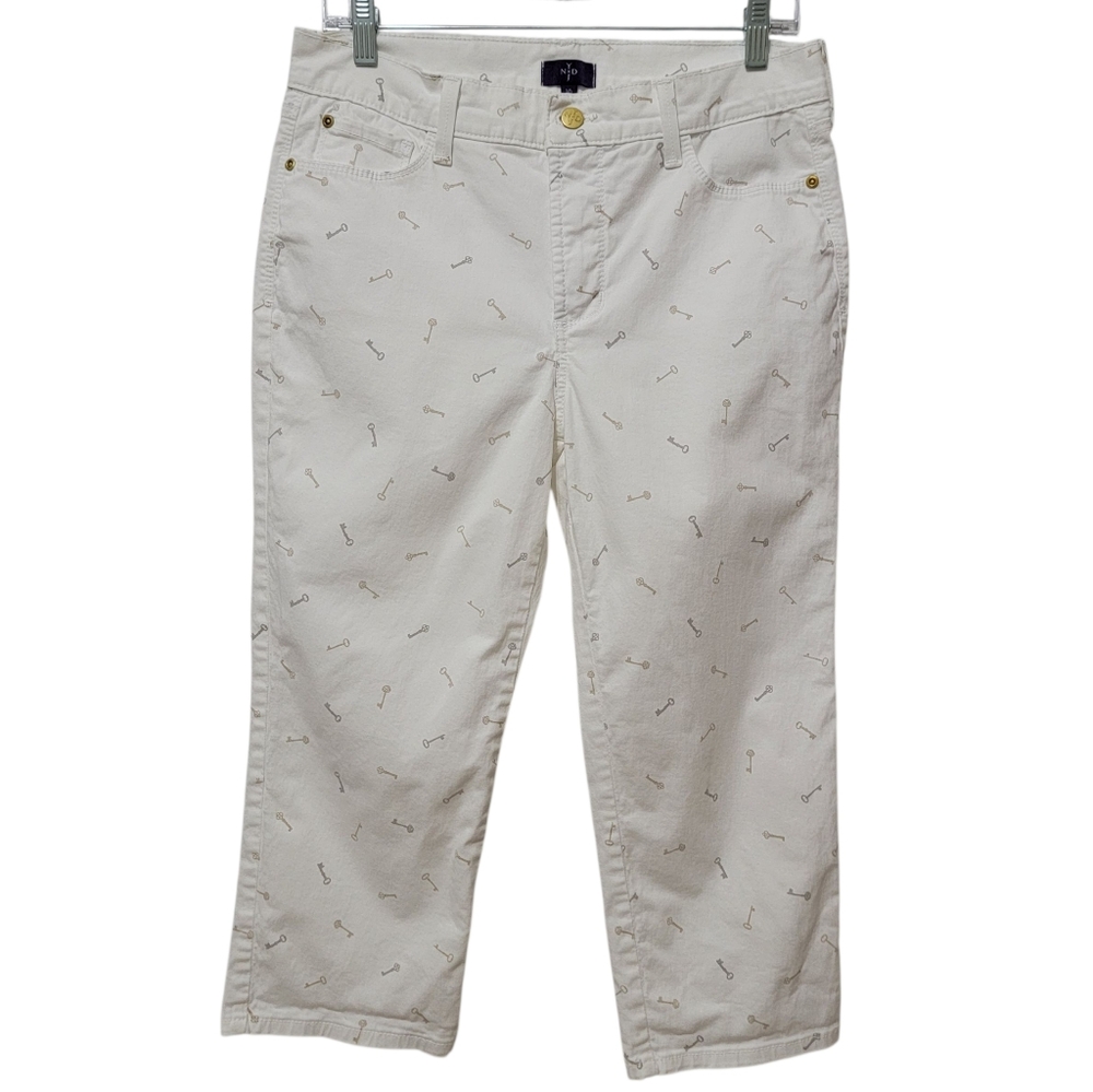 NYDJ | Key Print Crop Straight Leg Pants Lift & Tuck Technology Stretch White